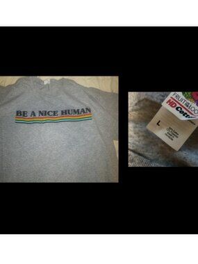 VTG  Fruit of the Loom Be A Nice Human Shirt Mens Sz L Peace Rainbow Pride Logo